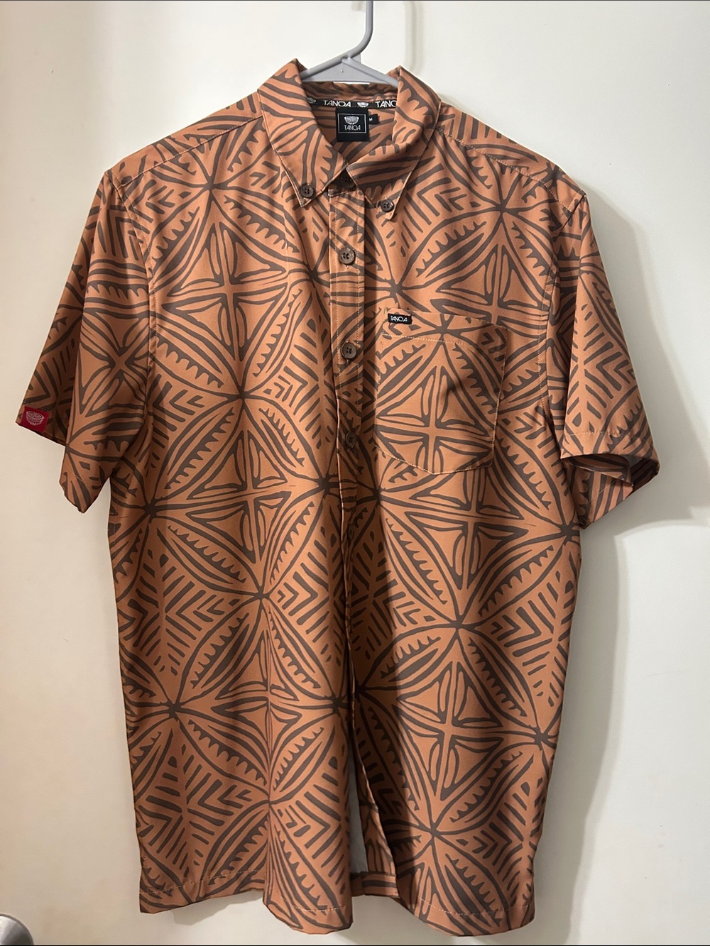 Tanoa Mens Lakai Brown 4way Stretch Short-Sleeve Button-Down Shirt Medium